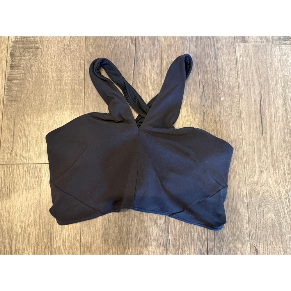 Lululemon Push Your Pace Black Cross Front Halter Racerback Sports Bra Size 12